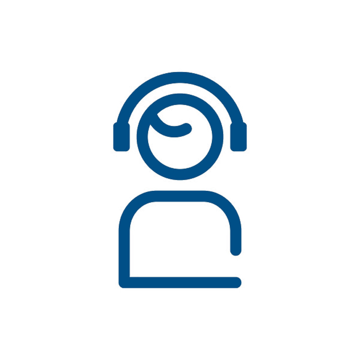 A stylised graphic of a person wearing headphones, seemingly ready to listen to music or audio.