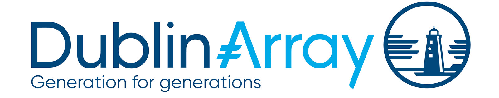 Logo of Dublin Array with a lighthouse symbol, featuring the slogan 'Generation for generations'.