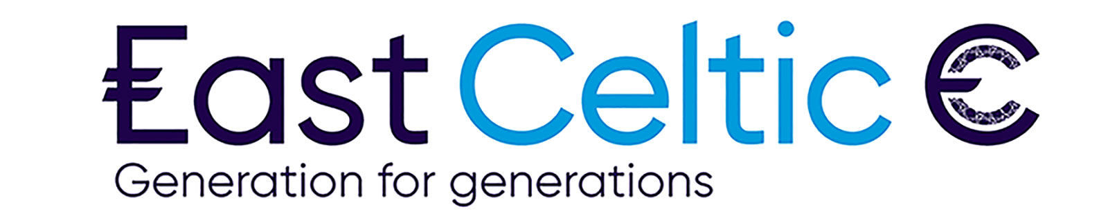Logo of East Celtic, featuring stylised text and a unique symbol, with the tagline 'Generation for generations'.